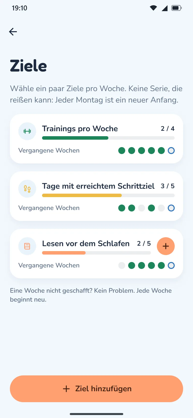 HappyCal Health Center — Wochenziele ohne Serien
