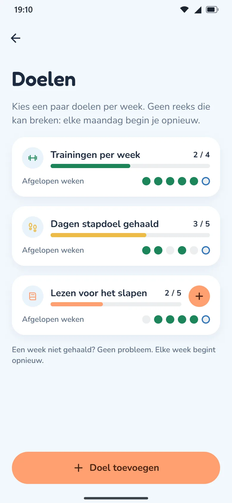HappyCal Health Center — Weekdoelen zonder reeksen